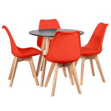 Mesa jantar cozinha redonda 80 cm + 4 cadeiras estofadas Leda Mesa preto com cadeiras vermelho