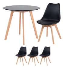 Mesa jantar cozinha redonda 80 cm preto + 3 cadeiras estofadas Leda Preto