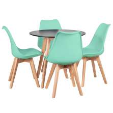 Mesa jantar cozinha redonda 80 cm preto + 4 cadeiras estofadas Leda Verde tiffany