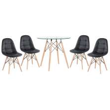 Mesa jantar cozinha redonda com tampo de vidro Eames 80 cm + 4 cadeiras Eiffel Botonê Preto