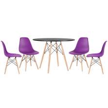 Mesa redonda Eames 100 cm + 4 cadeiras Eiffel DSW Mesa preto com cadeiras roxo