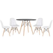 Mesa redonda Eames 100 cm + 4 cadeiras estofadas Eiffel Botonê Mesa preto com cadeiras branco