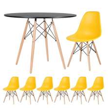 Mesa redonda Eames 100 cm + 6 cadeiras Eiffel DSW Mesa preto com cadeiras amarelo