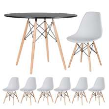 Mesa redonda Eames 100 cm + 6 cadeiras Eiffel DSW Mesa preto com cadeiras cinza claro
