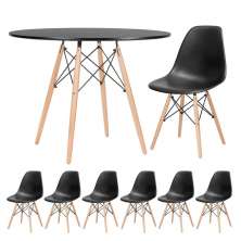 Mesa redonda Eames 100 cm + 6 cadeiras Eiffel DSW Mesa preto com cadeiras preto
