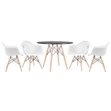 Mesa redonda Eames 100 cm preto + 4 cadeiras Eiffel DAW Branco