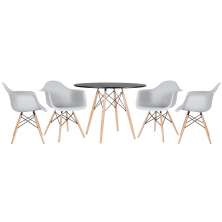 Mesa redonda Eames 100 cm preto + 4 cadeiras Eiffel DAW Cinza claro