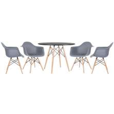 Mesa redonda Eames 100 cm preto + 4 cadeiras Eiffel DAW Cinza escuro