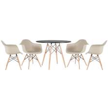 Mesa redonda Eames 100 cm preto + 4 cadeiras Eiffel DAW Nude