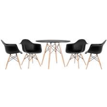 Mesa redonda Eames 100 cm preto + 4 cadeiras Eiffel DAW Preto