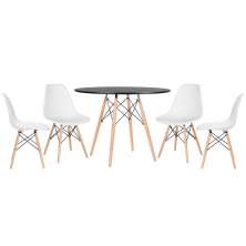 Mesa redonda Eames 100 cm preto + 4 cadeiras Eiffel DSW Branco