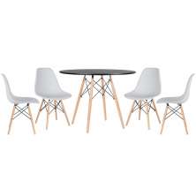Mesa redonda Eames 100 cm preto + 4 cadeiras Eiffel DSW Cinza claro