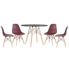 Mesa redonda Eames 100 cm preto + 4 cadeiras Eiffel DSW Marrom