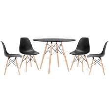 Mesa redonda Eames 100 cm preto + 4 cadeiras Eiffel DSW Preto