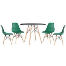 Mesa redonda Eames 100 cm preto + 4 cadeiras Eiffel DSW Verde escuro