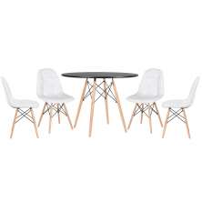 Mesa redonda Eames 100 cm preto + 4 cadeiras estofadas Eiffel Botonê Branco