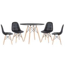 Mesa redonda Eames 100 cm preto + 4 cadeiras estofadas Eiffel Botonê Preto