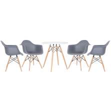 Mesa redonda Eames 70 cm + 4 cadeiras Eiffel DAW Mesa branco com cadeiras cinza escuro