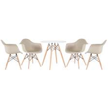 Mesa redonda Eames 70 cm + 4 cadeiras Eiffel DAW Mesa branco com cadeiras nude