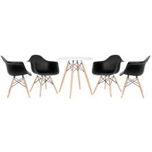Mesa redonda Eames 70 cm + 4 cadeiras Eiffel DAW Mesa branco com cadeiras preto