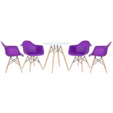 Mesa redonda Eames 70 cm + 4 cadeiras Eiffel DAW Mesa branco com cadeiras roxo