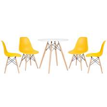 Mesa redonda Eames 70 cm + 4 cadeiras Eiffel DSW Mesa branco com cadeiras amarelo