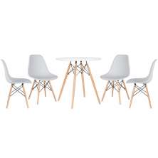 Mesa redonda Eames 70 cm + 4 cadeiras Eiffel DSW Mesa branco com cadeiras cinza claro