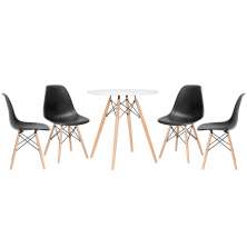 Mesa redonda Eames 70 cm + 4 cadeiras Eiffel DSW Mesa branco com cadeiras preto