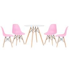 Mesa redonda Eames 70 cm + 4 cadeiras Eiffel DSW Mesa branco com cadeiras rosa claro