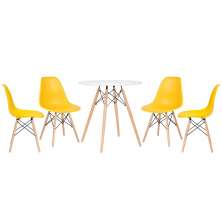 Mesa redonda Eames 70 cm branco + 4 cadeiras Eiffel DSW Amarelo