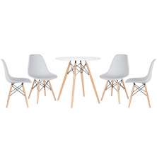Mesa redonda Eames 70 cm branco + 4 cadeiras Eiffel DSW Cinza claro