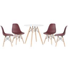 Mesa redonda Eames 70 cm branco + 4 cadeiras Eiffel DSW Marrom