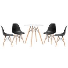 Mesa redonda Eames 70 cm branco + 4 cadeiras Eiffel DSW Preto