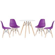 Mesa redonda Eames 70 cm branco + 4 cadeiras Eiffel DSW Roxo