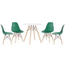 Mesa redonda Eames 70 cm branco + 4 cadeiras Eiffel DSW Verde escuro