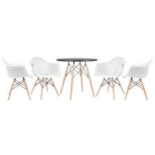Mesa redonda Eames 80 cm + 4 cadeiras Eiffel DAW Mesa preto com cadeiras branco