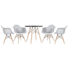 Mesa redonda Eames 80 cm + 4 cadeiras Eiffel DAW Mesa preto com cadeiras cinza claro
