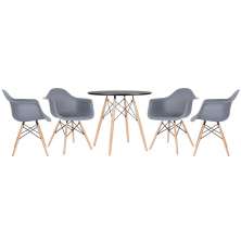 Mesa redonda Eames 80 cm + 4 cadeiras Eiffel DAW Mesa preto com cadeiras cinza escuro