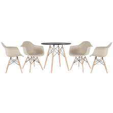 Mesa redonda Eames 80 cm + 4 cadeiras Eiffel DAW Mesa preto com cadeiras nude