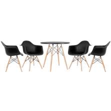 Mesa redonda Eames 80 cm + 4 cadeiras Eiffel DAW Mesa preto com cadeiras preto