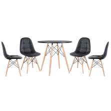 Mesa redonda Eames 80 cm preto + 4 cadeiras estofadas Eiffel Botonê Preto