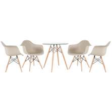 Mesa redonda Eames com tampo de vidro 70 cm + 4 cadeiras Eiffel DAW Nude