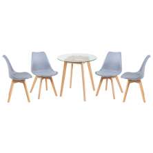 Mesa redonda jantar cozinha com tampo de vidro 70 cm + 4 cadeiras estofadas Leda Cinza Claro