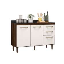 Balcão Doce 118cm com 02 Portas e 03 Gavetas Amendoa Rustico/Off White
