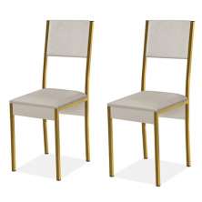 Conjunto 2 Cadeiras Steel Estilo Industrial Pés em Aço Dourado/Off White