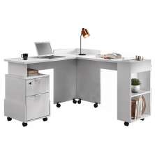 Conjunto de Escrivaninha Alessa com 2 Gavetas e Rodizios Branco