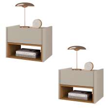 Conjunto de Mesa Cabeceira Quarto Florença Suspensa 1 Gaveta Off White/Cedro