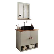 Gabinete Arm Banheiro Deli 2 Portas com Cuba Oxford Preta Off White/Nature
