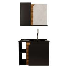 Gabinete Banheiro Lotus com 2 portas Espelheira e Cuba Preto Fosco/Ripa 3D