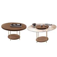Kit de Mesa de Centro Sky com Pés em Aço e Tampo Vidro e MDF Castanho